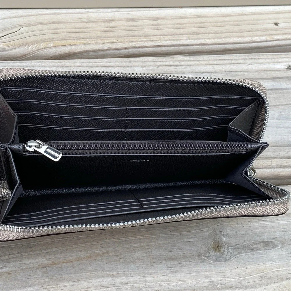 Coach Zip-Around Long Wallet F21068 Metallic Platinum Crossgrain Leather